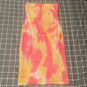 Yellow Pink & White tube top dress. Size.L. Can also be used as a skirt.
